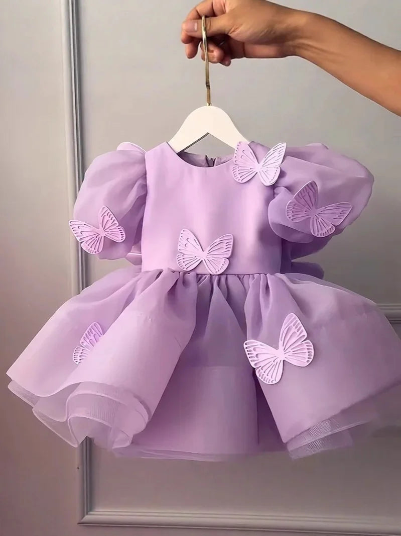 Pink Princess Dress for Girls with 3D Butterfly Decor, Flower Girl Dress for Weddings & Special Events