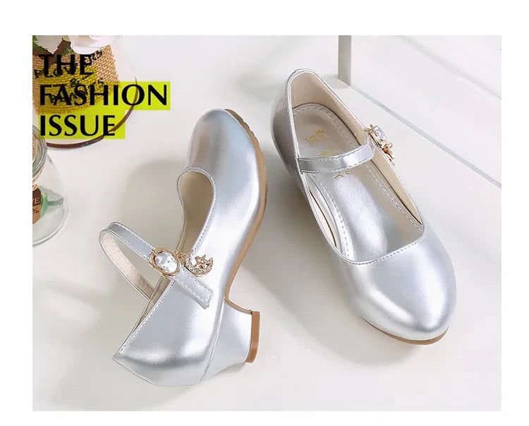 2024 New Four Seasons Girls High Heels Princess Performance Shoe for Students White Children Wedding Party Dnace Shoes Black Red