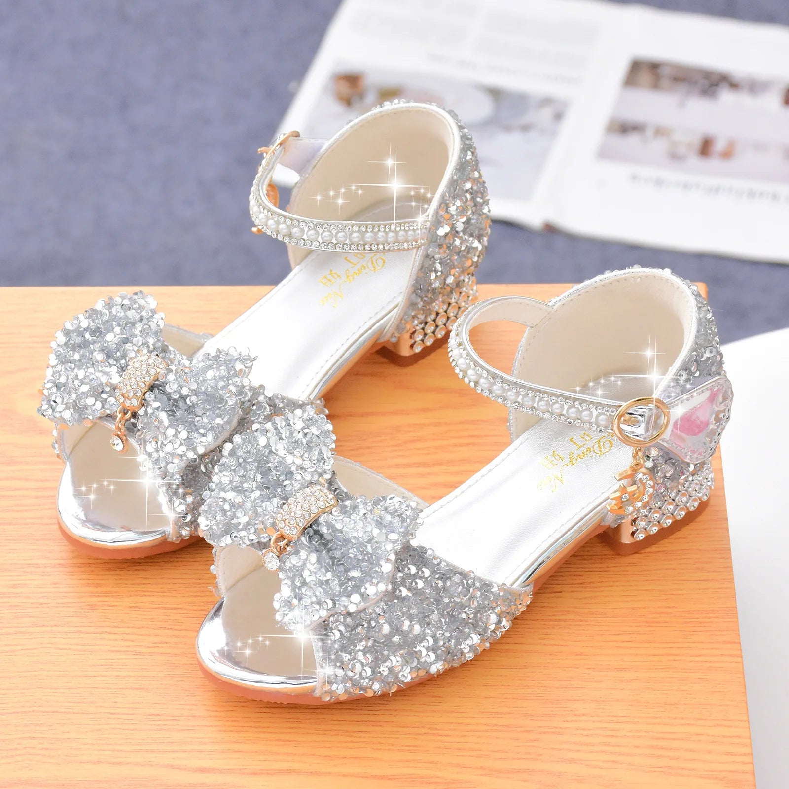 Girls' Crystal Sequin Sandals – Summer Princess Shoes