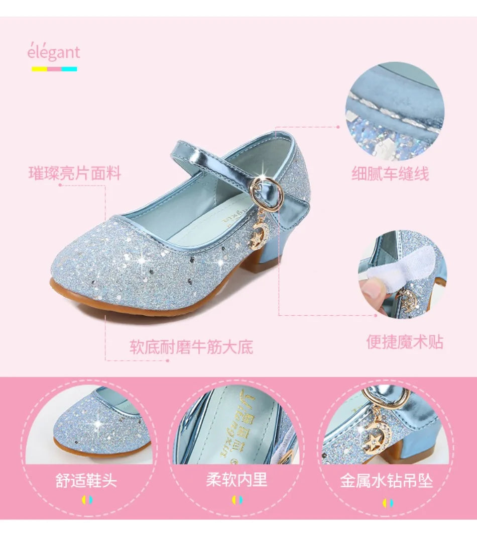 Children High Heels Fashionable Piano Runway Performance Shoes Girls' Leather Shoe Princess Shoes Sequined Single Shoes HSD09