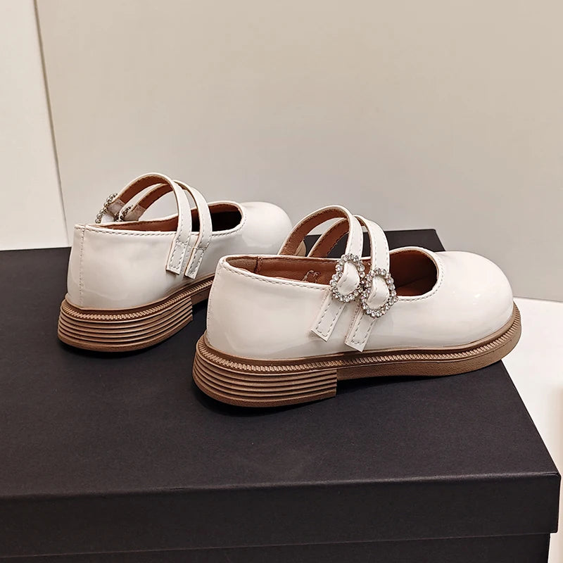 Girls Mary Jane Shoes Children's Double Heart Buckle Princess Shoes Lolita Style Kids Leather Shoes for Party Wedding Size 21-36