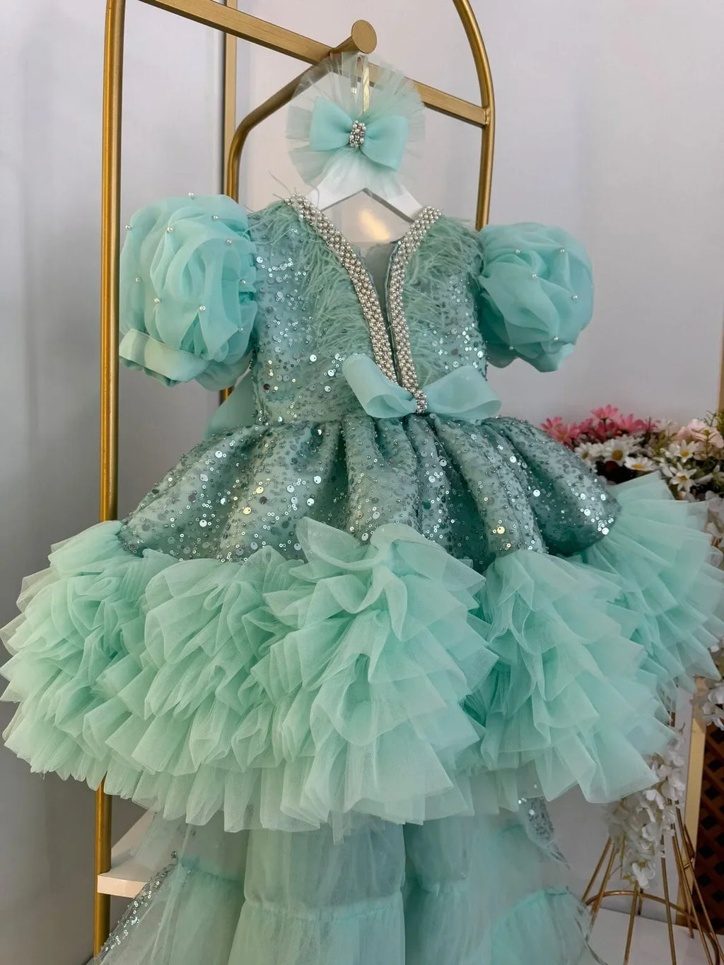 Customized Flower Girl Dresses for Weddings Party Birthday Pageant Tulle Prom Gown with Train Puffy Glitter Hot Pink Princess