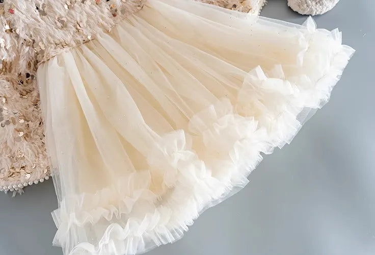 Children Clothing Girl Dress 2023 Winter New Children Plush and Thickened Princess Skirt with A Bow As A Gift