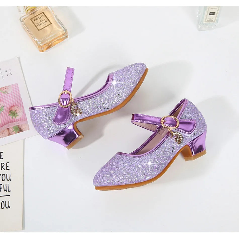 Children High Heels Fashionable Piano Runway Performance Shoes Girls' Leather Shoe Princess Shoes Sequined Single Shoes HSD09