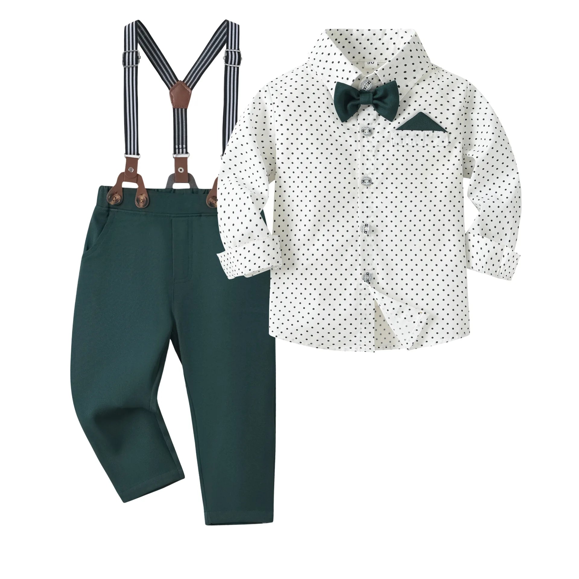 Vest Spring Set 1 2 3 4 5 Years Boy Host Wedding Costume Kid Cotton Suit Plaid Shirt with Solid Pants Strap Outfit Party Clothes