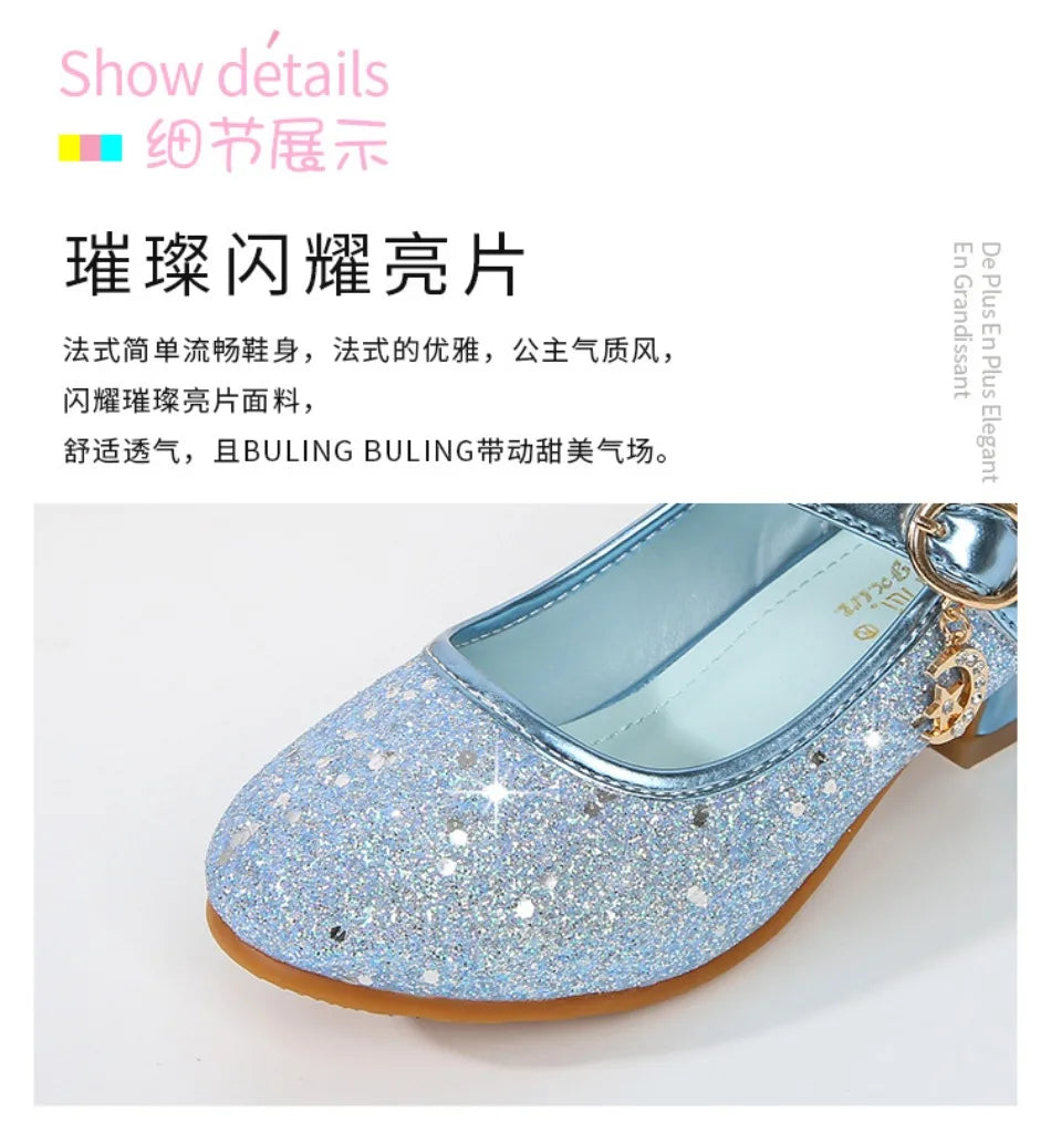 Children High Heels Fashionable Piano Runway Performance Shoes Girls' Leather Shoe Princess Shoes Sequined Single Shoes HSD09