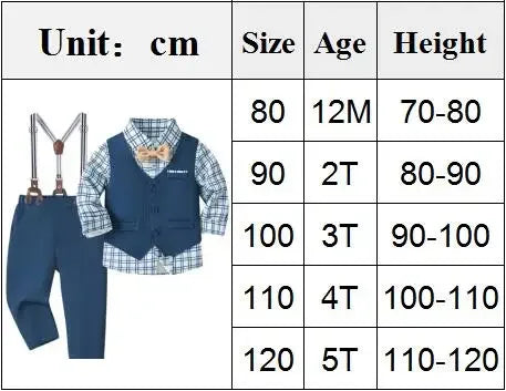 Vest Spring Set 1 2 3 4 5 Years Boy Host Wedding Costume Kid Cotton Suit Plaid Shirt with Solid Pants Strap Outfit Party Clothes