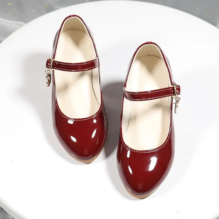 2024 New Four Seasons Girls High Heels Princess Performance Shoe for Students White Children Wedding Party Dnace Shoes Black Red