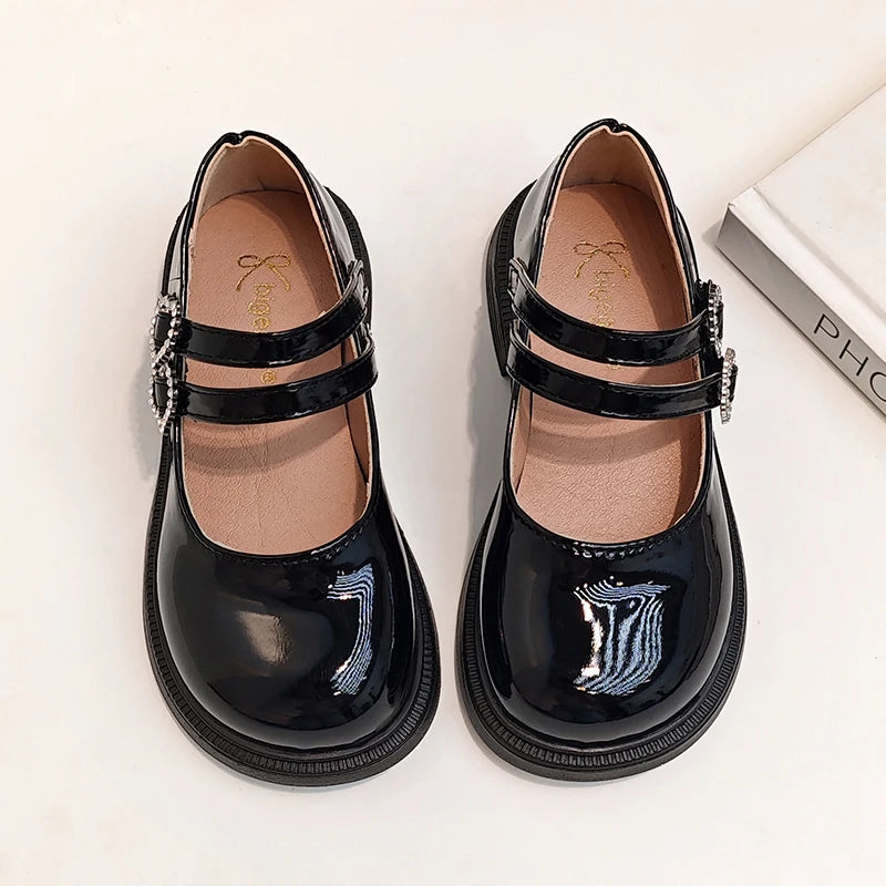 Girls Mary Jane Shoes Children's Double Heart Buckle Princess Shoes Lolita Style Kids Leather Shoes for Party Wedding Size 21-36