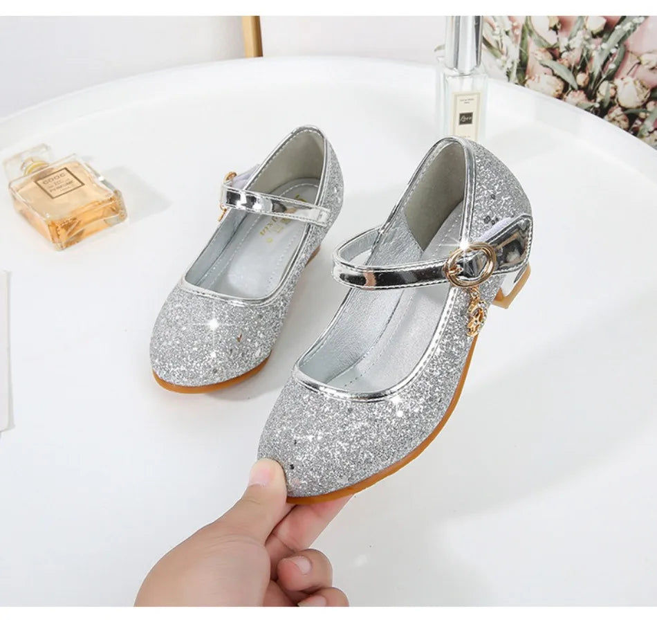 Children High Heels Fashionable Piano Runway Performance Shoes Girls' Leather Shoe Princess Shoes Sequined Single Shoes HSD09
