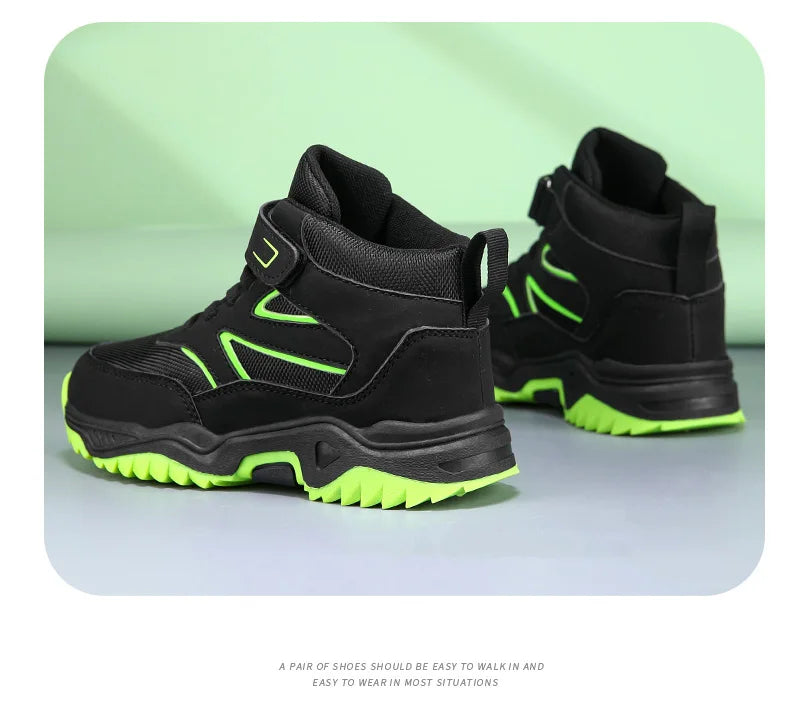 Children Casual Luminous Shoes For Boys Breathable Sneaker Winter Warm Plush Kids Hook&Loop Non-slipl Hiking Sports Shoes