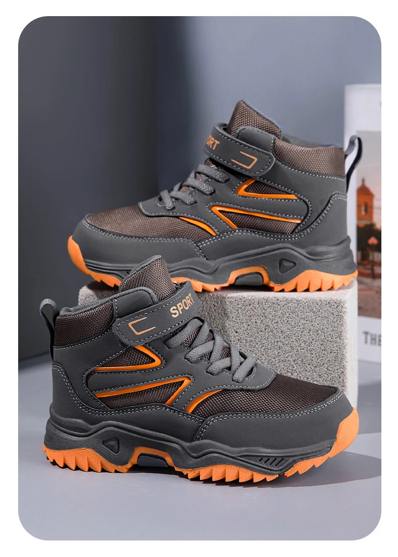 Children Casual Luminous Shoes For Boys Breathable Sneaker Winter Warm Plush Kids Hook&Loop Non-slipl Hiking Sports Shoes