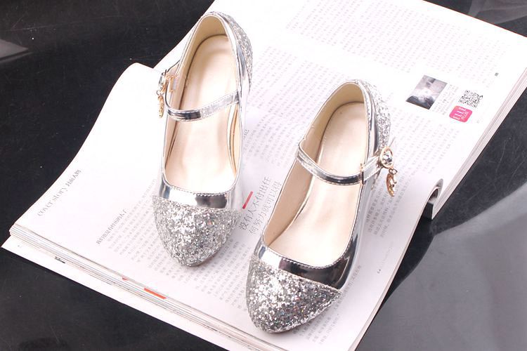Gold Glitter Girl Heeled Shoe Girl Ceremony Dress Shoes for Party and Wedding Shiny Golden Formal Shoes with Sequins for Girls