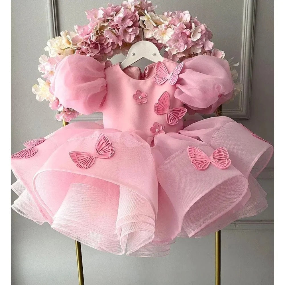 Pink Princess Dress for Girls with 3D Butterfly Decor, Flower Girl Dress for Weddings & Special Events