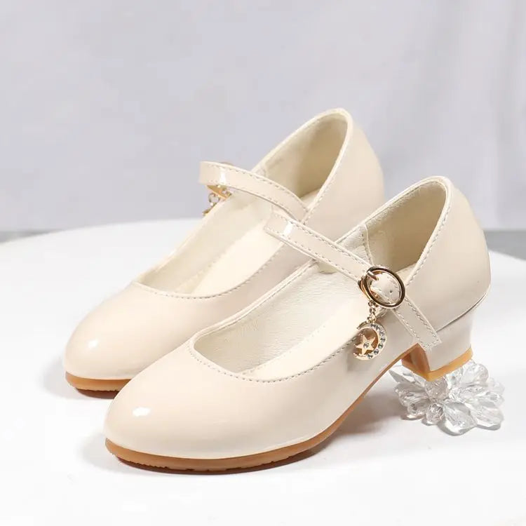 2024 New Four Seasons Girls High Heels Princess Performance Shoe for Students White Children Wedding Party Dnace Shoes Black Red