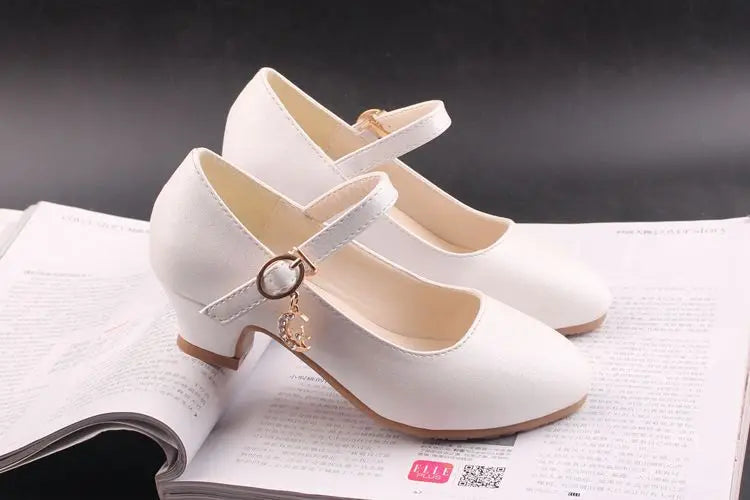 2024 New Four Seasons Girls High Heels Princess Performance Shoe for Students White Children Wedding Party Dnace Shoes Black Red