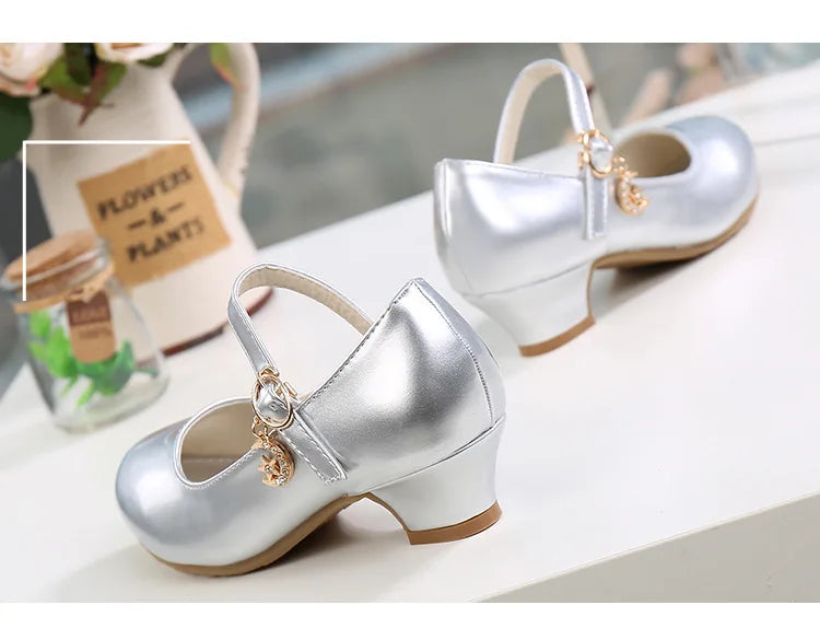 2024 New Four Seasons Girls High Heels Princess Performance Shoe for Students White Children Wedding Party Dnace Shoes Black Red