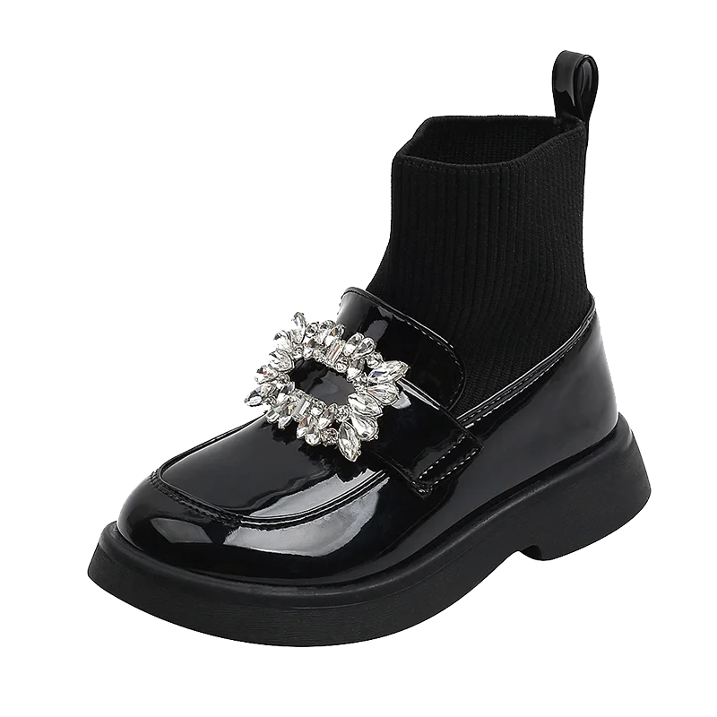 Children Fashion Boots Girls Rhinestone Princess Boots Square Buckle Breathable Kids Sock Shoes 2024 Spring Autumn New