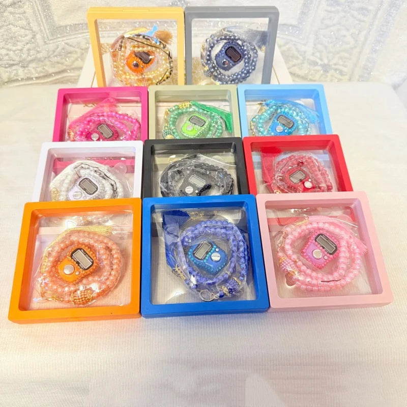 Colorful Muslim Prayer Beads Set with Islamic Finger Counter,Portable Finger Counter 99 Prayer Beads Bracelet 2 Pieces Gift Set