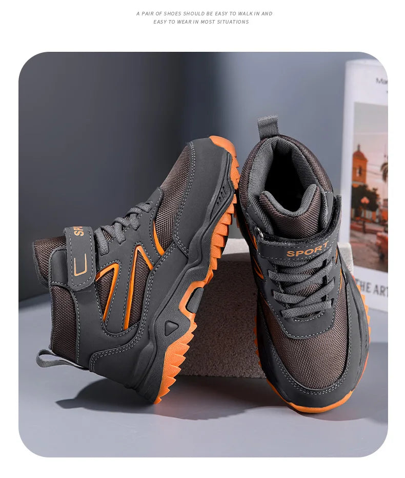 Children Casual Luminous Shoes For Boys Breathable Sneaker Winter Warm Plush Kids Hook&Loop Non-slipl Hiking Sports Shoes