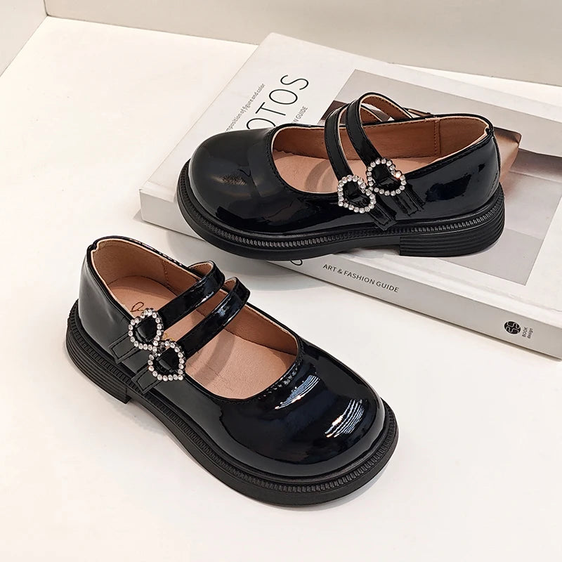 Girls Mary Jane Shoes Children's Double Heart Buckle Princess Shoes Lolita Style Kids Leather Shoes for Party Wedding Size 21-36