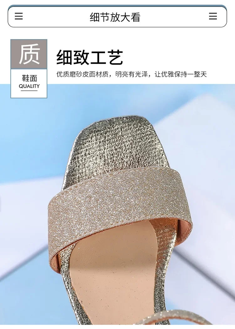2025 Summer New Children's Sandals Fashion Girls' High Heels Silver Sequins Open Toed Girls' Princess Sandals