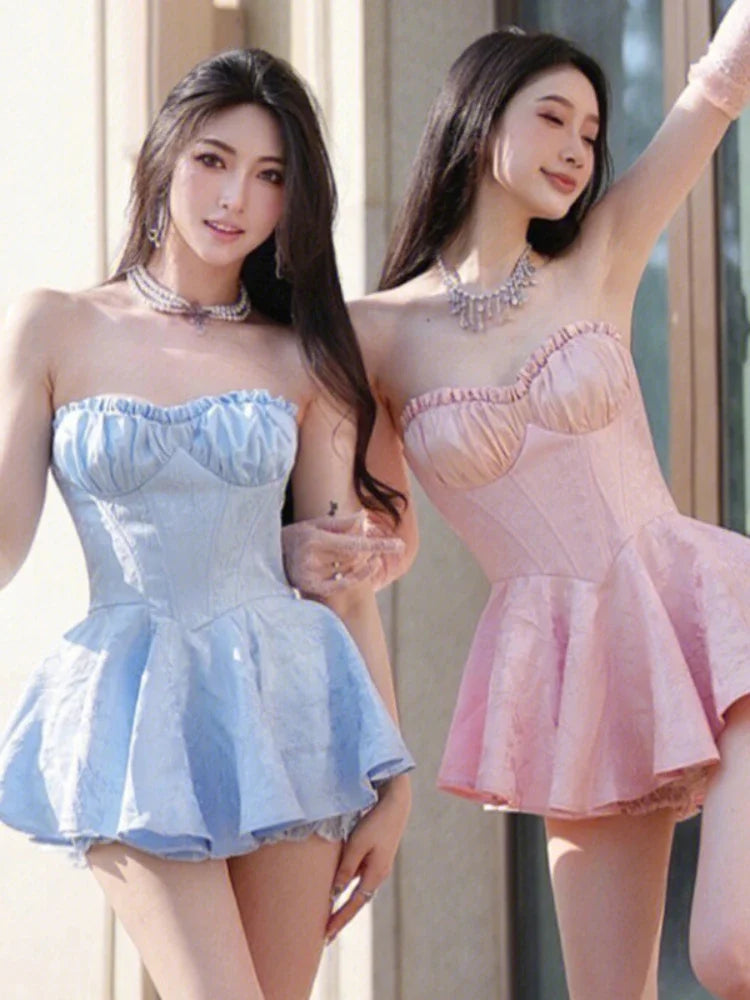 Sleeveless High Waist Off Shoulder Women's Short Dress Spring Summer Sexy Printed Lace Pullover A- Line Mini Dress for Party