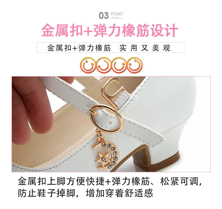2024 New Four Seasons Girls High Heels Princess Performance Shoe for Students White Children Wedding Party Dnace Shoes Black Red
