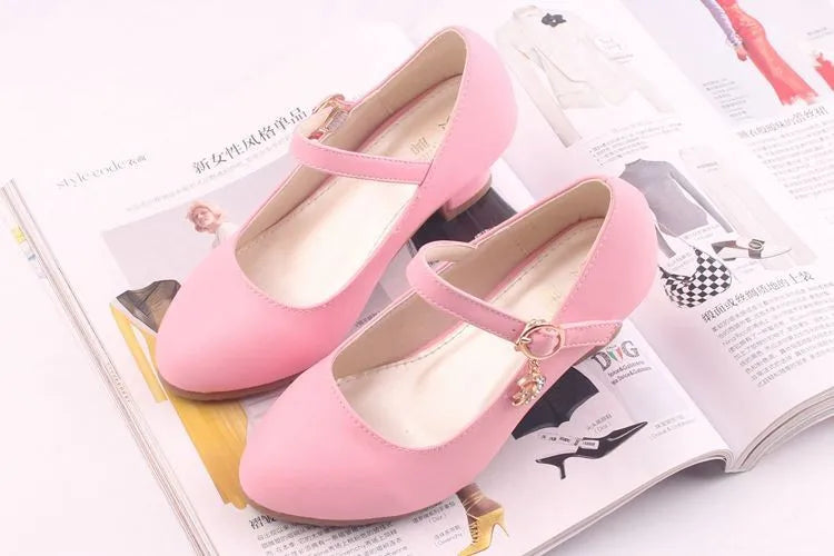 2024 New Four Seasons Girls High Heels Princess Performance Shoe for Students White Children Wedding Party Dnace Shoes Black Red