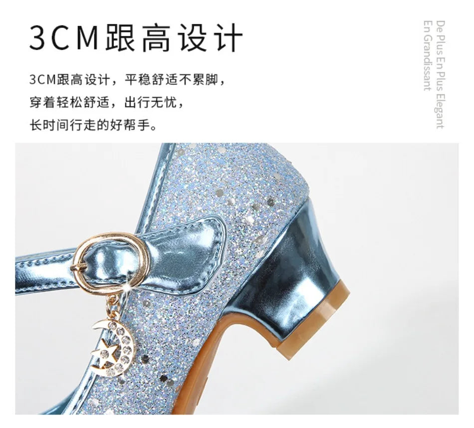 Children High Heels Fashionable Piano Runway Performance Shoes Girls' Leather Shoe Princess Shoes Sequined Single Shoes HSD09