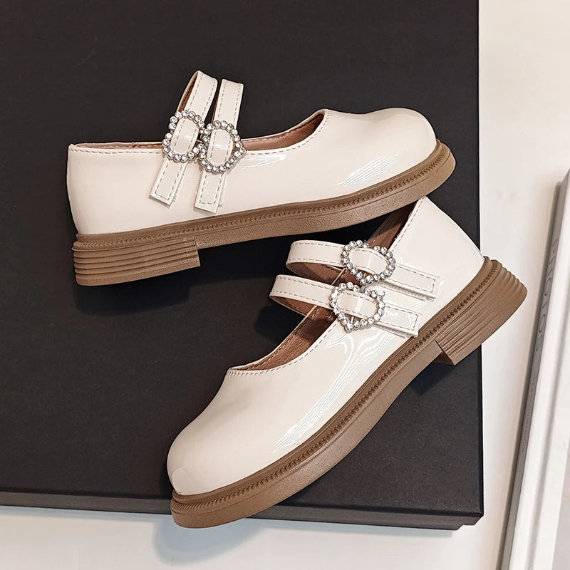 Girls Mary Jane Shoes Children's Double Heart Buckle Princess Shoes Lolita Style Kids Leather Shoes for Party Wedding Size 21-36