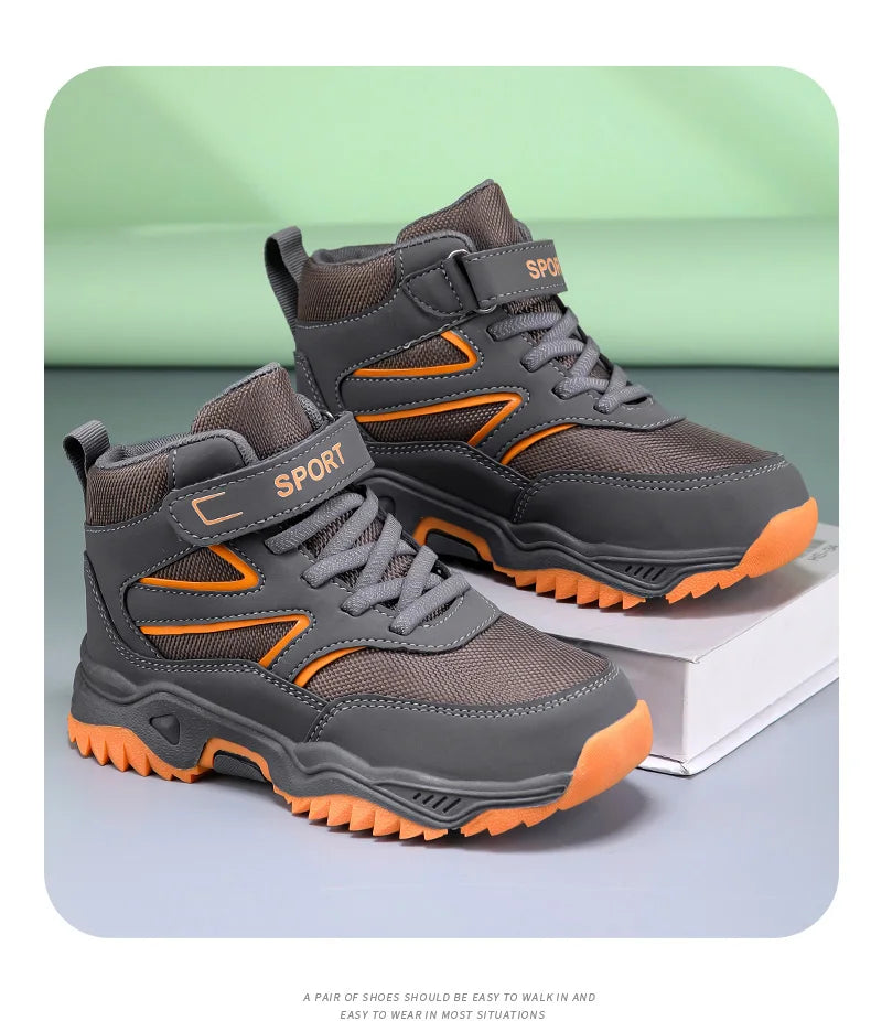 Children Casual Luminous Shoes For Boys Breathable Sneaker Winter Warm Plush Kids Hook&Loop Non-slipl Hiking Sports Shoes