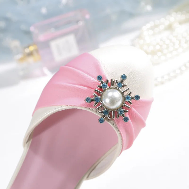 Kids Leather Shoes for Girls Knot Banquet Party Children High Heel Shoe for Kids Girls Sandals Student Crystal Princess Shoes