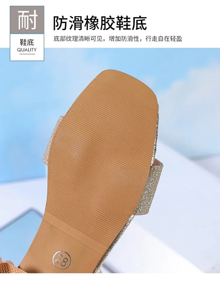 2025 Summer New Children's Sandals Fashion Girls' High Heels Silver Sequins Open Toed Girls' Princess Sandals