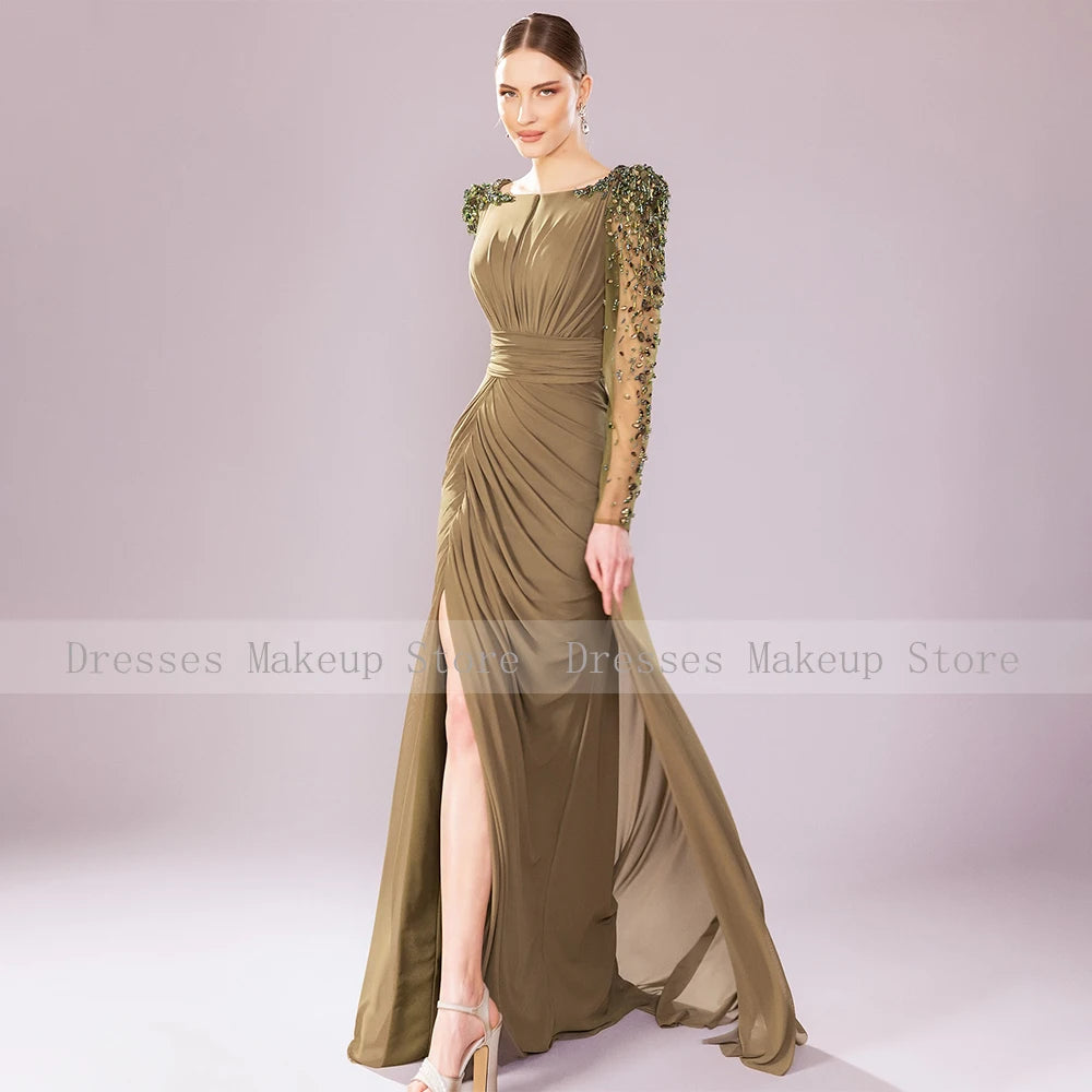 Crystal Long Sleeve Evening Gown – Chiffon Mother of the Bride Dress