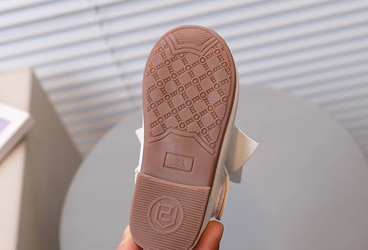Girl's Princess Shoes Brown White Bowknot Lovely Shallow Children Flat Shoes Sweet Four Seasons 21-30 Light Kids Mary Janes