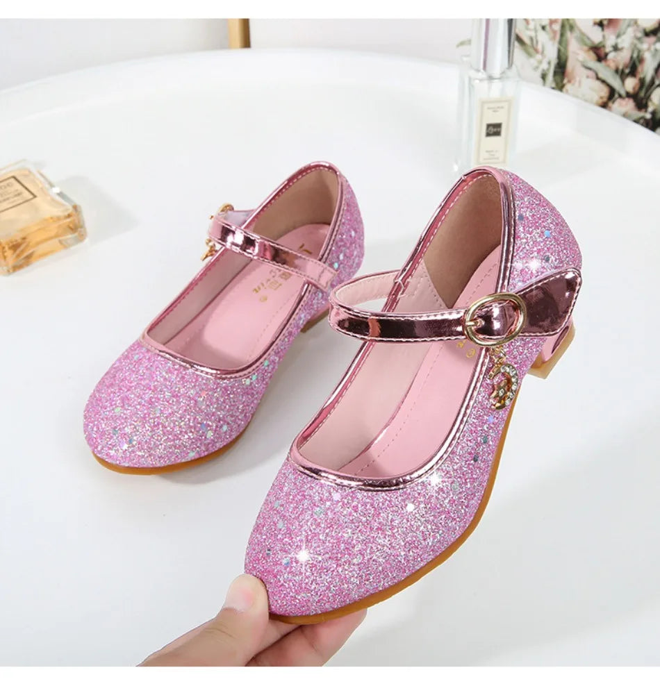 Children High Heels Fashionable Piano Runway Performance Shoes Girls' Leather Shoe Princess Shoes Sequined Single Shoes HSD09
