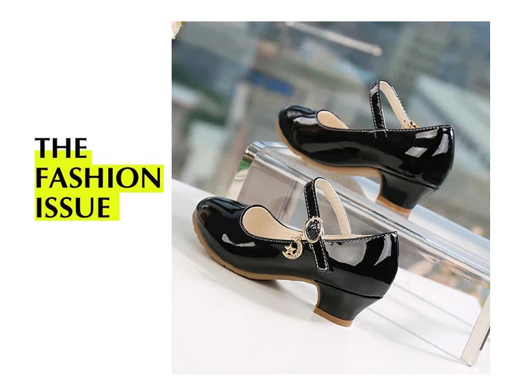 2024 New Four Seasons Girls High Heels Princess Performance Shoe for Students White Children Wedding Party Dnace Shoes Black Red