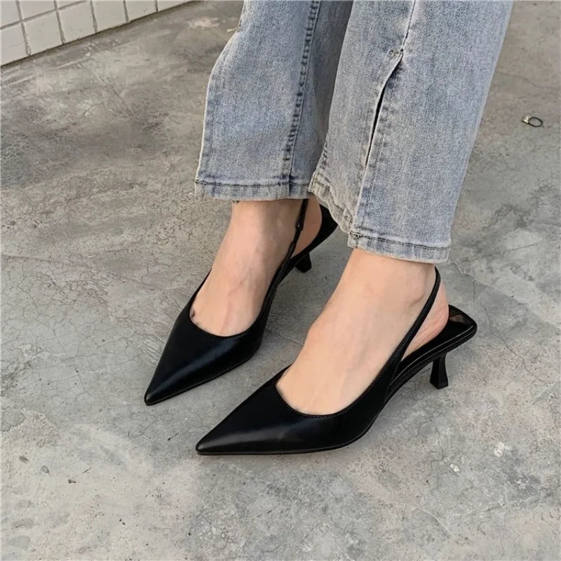 New Style Bailamos Women Sandals Pointed Toe Elegant Low-heel Shoes Summer Fashion Slingback Woman Mules Shoes Pumps Dress Shoes