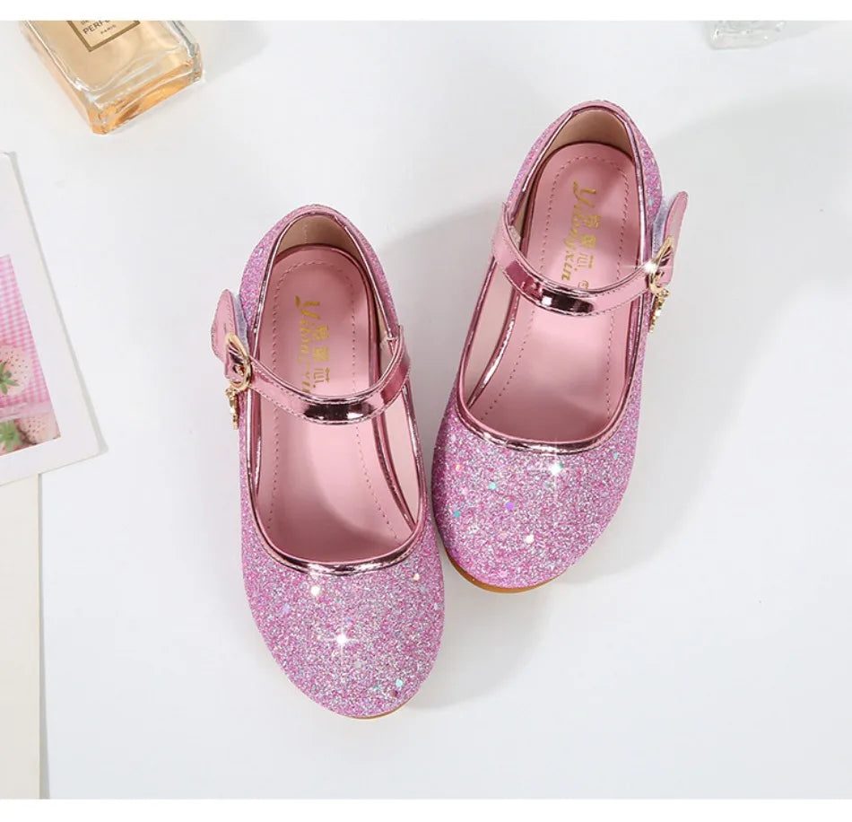 Children High Heels Fashionable Piano Runway Performance Shoes Girls' Leather Shoe Princess Shoes Sequined Single Shoes HSD09
