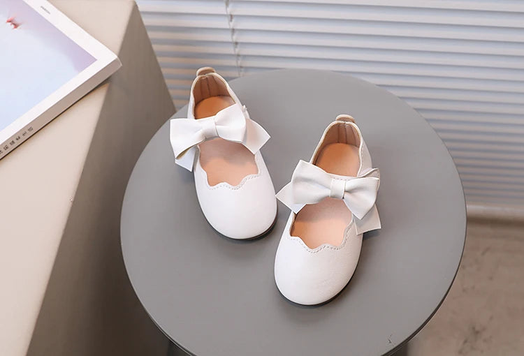 Girl's Princess Shoes Brown White Bowknot Lovely Shallow Children Flat Shoes Sweet Four Seasons 21-30 Light Kids Mary Janes