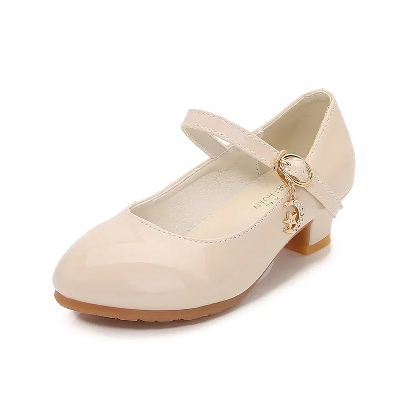 2024 New Four Seasons Girls High Heels Princess Performance Shoe for Students White Children Wedding Party Dnace Shoes Black Red