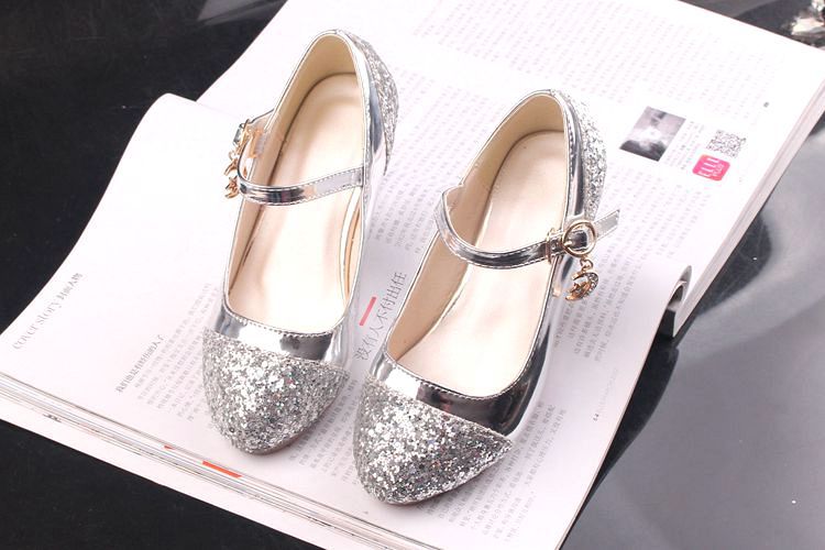 Gold Glitter Girl Heeled Shoe Girl Ceremony Dress Shoes for Party and Wedding Shiny Golden Formal Shoes with Sequins for Girls