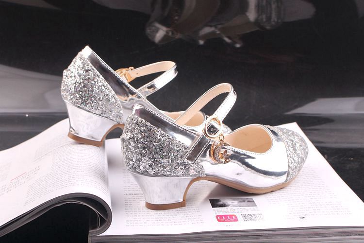 Gold Glitter Girl Heeled Shoe Girl Ceremony Dress Shoes for Party and Wedding Shiny Golden Formal Shoes with Sequins for Girls