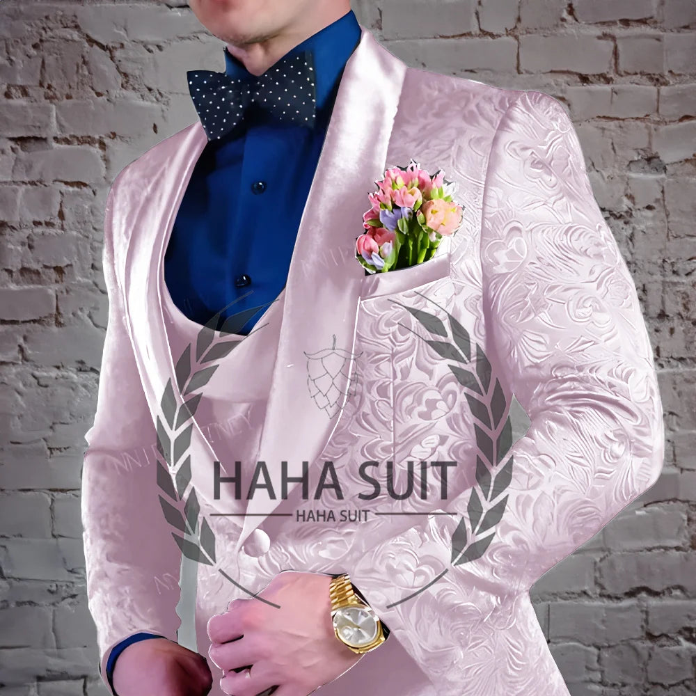 Men's Suit Jacquard Wedding Groom Suits Best Man Dinner Engagement Tuxedo Tailored Clothing