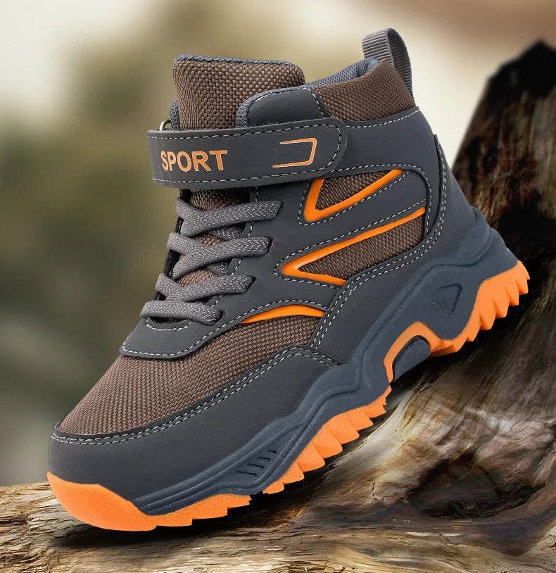 Children Casual Luminous Shoes For Boys Breathable Sneaker Winter Warm Plush Kids Hook&Loop Non-slipl Hiking Sports Shoes