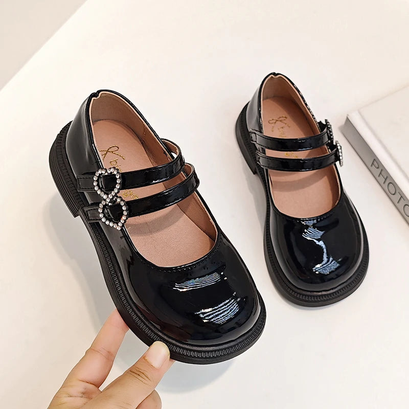 Girls Mary Jane Shoes Children's Double Heart Buckle Princess Shoes Lolita Style Kids Leather Shoes for Party Wedding Size 21-36