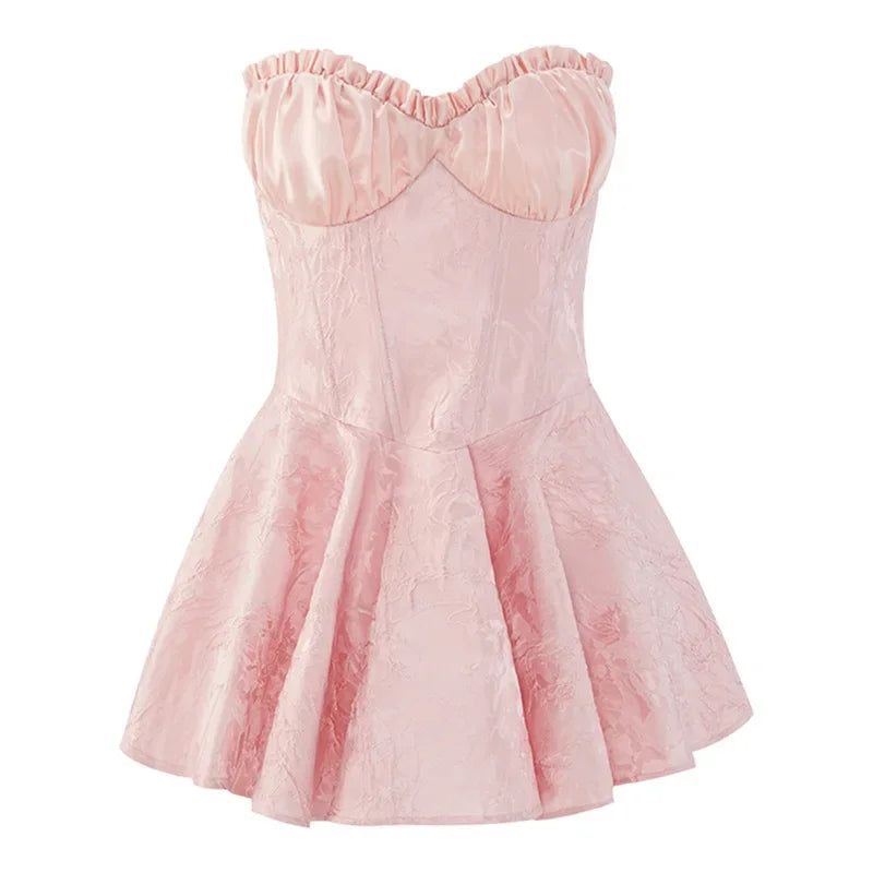 Sleeveless High Waist Off Shoulder Women's Short Dress Spring Summer Sexy Printed Lace Pullover A- Line Mini Dress for Party