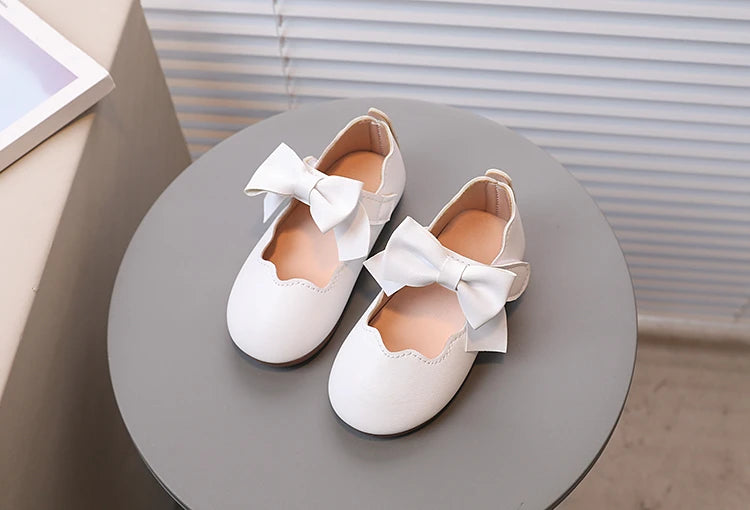 Girl's Princess Shoes Brown White Bowknot Lovely Shallow Children Flat Shoes Sweet Four Seasons 21-30 Light Kids Mary Janes