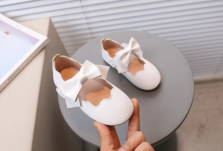 Girl's Princess Shoes Brown White Bowknot Lovely Shallow Children Flat Shoes Sweet Four Seasons 21-30 Light Kids Mary Janes